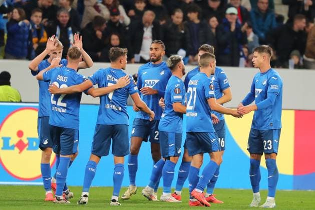03 10 2024, xtvx, Football UEFA Europa League, TSG 1899 Hoffenheim Dynamo Kiev emspor, v l Goal scored, Tor zum 2 0 Adam Hlozek TSG 1899 Hoffenheim Torjubel, Goal celebration, celebrate the goal, celebrates scoring DFL DFB REGULATIONS PROHIBIT ANY USE OF PHOTOGRAPHS as IMAGE SEQUENCES and or QUASI VIDEO Sinsheim