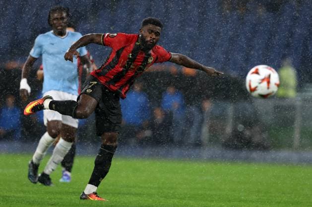 October 3, 2024, Rome, Milan, Italy: Rome, Italy 03.10.2024: Jeremie Boga of Nice score the goal and celebrate with the team during the Uefa Europa League 2024-2025, day 2, football match between SS Lazio vs Ogc Nice at Olympic Stadium in Rome. CALCIO - UEFA Europa League - SS Lazio vs OGC Nice  - ZUMAs349 20241003_zsa_s349_036 Copyright: xMarcoxIacobucci IpaxSportx xIpax
