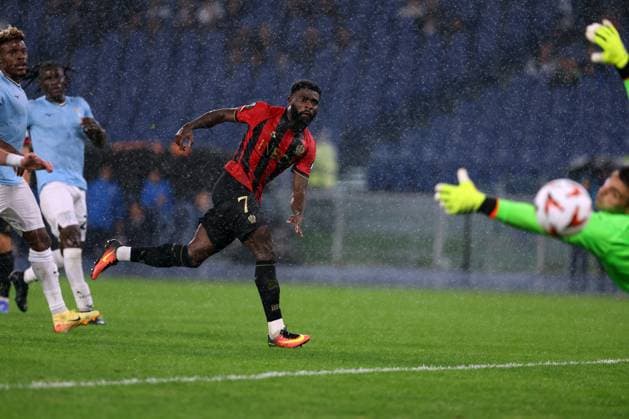 October 3, 2024, Rome, Milan, Italy: Rome, Italy 03.10.2024: Jeremie Boga of Nice score the goal and celebrate with the team during the Uefa Europa League 2024-2025, day 2, football match between SS Lazio vs Ogc Nice at Olympic Stadium in Rome. CALCIO - UEFA Europa League - SS Lazio vs OGC Nice  - ZUMAs349 20241003_zsa_s349_039 Copyright: xMarcoxIacobucci IpaxSportx xIpax