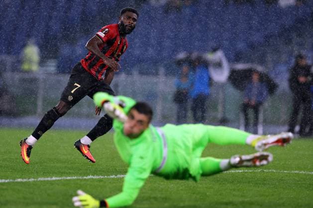 October 3, 2024, Rome, Milan, Italy: Rome, Italy 03.10.2024: Jeremie Boga of Nice score the goal and celebrate with the team during the Uefa Europa League 2024-2025, day 2, football match between SS Lazio vs Ogc Nice at Olympic Stadium in Rome. CALCIO - UEFA Europa League - SS Lazio vs OGC Nice  - ZUMAs349 20241003_zsa_s349_043 Copyright: xMarcoxIacobucci IpaxSportx xIpax