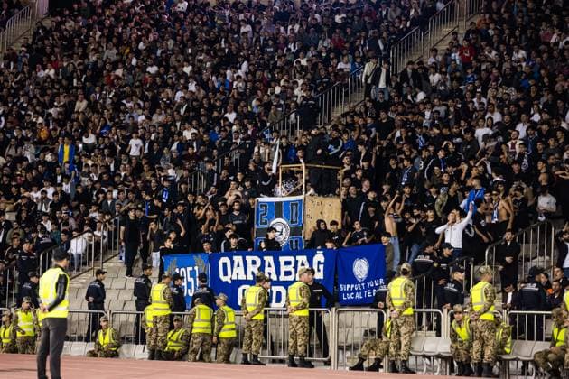 241003 Supporters of Qarabag during the UEFA Europa League football match between Qarabag and Malmö FF on October 3, 2024 in Baku Photo Petter Arvidson BILDBYRAN kod PA PA0893 fotboll football soccer fotball uefa europa league qarabag malmö ff bbeng publik  Copyright: PETTERxARVIDSON BB241003PA146