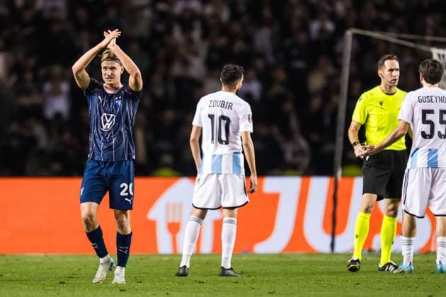 241003 Erik Botheim of Malmö FF during the UEFA Europa League football match between Qarabag and Malmö FF on October 3, 2024 in Baku Photo Petter Arvidson BILDBYRAN kod PA PA0893 fotboll football soccer fotball uefa europa league qarabag malmö ff bbeng bbauto  Copyright: PETTERxARVIDSON BB241003PA159