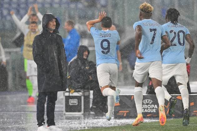 3rd October 2024, Stadio Olimpico, Rome, Italy; UEFA Europa League Football; Lazio versus Nice; Pedro of SS Lazio celebrates after scoring the goal for 1-0 in the 20th minute  ActionPlus12699459 AllShotLive