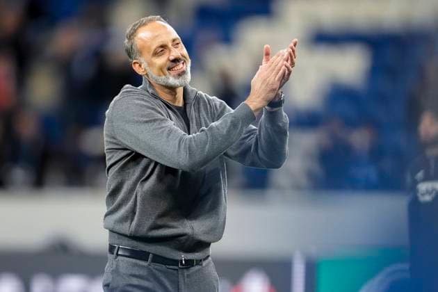 Pellegrino Matarazzo Rino, coach, head coach, Hoffenheim , single image, single photo, action, action, cheering after the final whistle, joy about the victory, winner, winners, cheers, cheering, cheerful, positive, rejoices, rejoice, optimistic, highlight, action, action, 03 10 2024, Sinsheim Germany , football, UEFA Europa League, group stage, TSG 1899 Hoffenheim Dynamo Kiev, REGULATIONS PROHIBIT ANY USE OF PHOTOGRAPHS AS IMAGE SEQUENCES AND OR QUASI VIDEO xozx