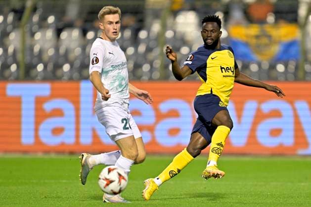 Royale Union Saint-Gilloise v FK Bodo Glimt - UEFA Europa League BRUSSELS, BELGIUM - OCTOBER 03 : Niang Ousseynou midfielder of Royale Union Saint-Gilloise battles for the ball with Fredrik Sjovold defender of FK Bodo Glimt during the UEFA Europa League phase matchday 2 match between Royale Union Saint-Gilloise and FK Bodo Glimt on October 3, 2024 in Brussels, Belgium, 03 10 2024 Brussels Belgium  Copyright: xSesx