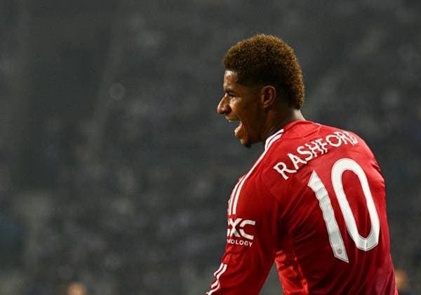 Marcus Rashford of Manchester United, ManU celebrates scoring to make it 0-1 Porto v Manchester United, UEFA Europa League, Group Stage, Football, Estadio do Dragao, Porto, Portugal, 03 Oct 2024 EDITORIAL USE ONLY No use with unauthorised audio, video, data, fixture lists, club league logos or live services. Online in-match use limited to 120 images, no video emulation. No use in betting, games or single club league player publications. Copyright: xZedxJameson Shutterstockx 14750815bp