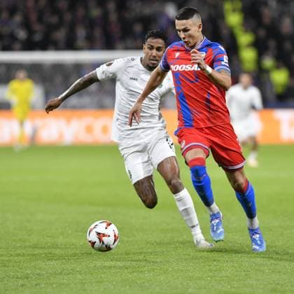 L-R Svetozar Markovic (Razgrad) and Rwan Seco (Plzen) in action during the Football Europa League 2nd round match Viktoria Plzen vs Ludogorec Razgrad in Pilsen, Czech Republic, October 3, 2024. (CTKxPhoto MiroslavxChaloupka) CTKPhotoP2024100307492  CTKPhotoP2024100307492