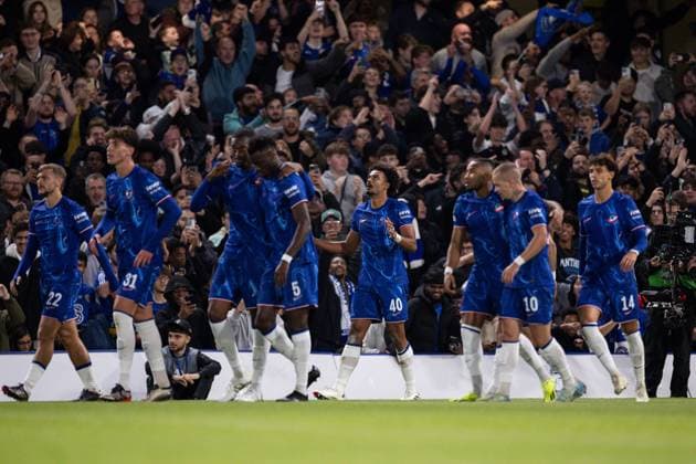 Renato Veiga of Chelsea scores and celebrates 1-0 Chelsea v Gent, UEFA Conference League, Group Stage, Football, Stamford Bridge, London, UK, 03 Oct 2024 EDITORIAL USE ONLY No use with unauthorised audio, video, data, fixture lists, club league logos or live services. Online in-match use limited to 120 images, no video emulation. No use in betting, games or single club league player publications. Copyright: xIanxTuttle Shutterstockx 14750819n