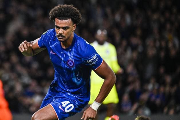 Chelsea s Renato Veiga celebrates after scoring during a soccer match between British team Chelsea FC and Belgian team KAA Gent, Thursday 03 October 2024 in London, for the opening day of the UEFA Conference League tournament. TOM GOYVAERTS TomxGoyvaerts  x101880141x