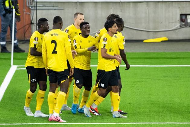 241003 Michael Baidoo of Elfsborg celabrate with teammates after scoring 1 0 during the UEFA Europa League between Elfsborg and Roma on October 3, 2024 in Boras Photo Jörgen Jarnberger BILDBYRAN COP 112 JJ0405 fotboll football soccer fotball uefa europa league elfsborg roma bbeng celebrate  Copyright: JÖRGENxJARNBERGER BB241003JJ046