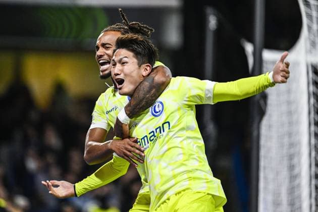 Gent s Tsuyoshi Watanabe celebrates after scoring during a soccer match between British team Chelsea FC and Belgian team KAA Gent, Thursday 03 October 2024 in London, for the opening day of the UEFA Conference League tournament. TOM GOYVAERTS TomxGoyvaerts  x101882005x