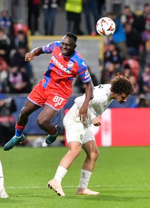 L-R Prince Kwabena Adu (Plzen) and Pedro Naressi (Razgrad) in action during the Football Europa League 2nd round match Viktoria Plzen vs Ludogorec Razgrad in Pilsen, Czech Republic, October 3, 2024. (CTKxPhoto MiroslavxChaloupka) CTKPhotoP2024100307964  CTKPhotoP2024100307964