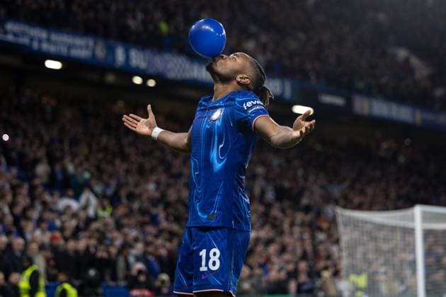 Christopher Nkunku of Chelsea scores and celebrates 3-1 Chelsea v Gent, UEFA Conference League, Group Stage, Football, Stamford Bridge, London, UK, 03 Oct 2024 EDITORIAL USE ONLY No use with unauthorised audio, video, data, fixture lists, club league logos or live services. Online in-match use limited to 120 images, no video emulation. No use in betting, games or single club league player publications. Copyright: xIanxTuttle Shutterstockx 14750819as
