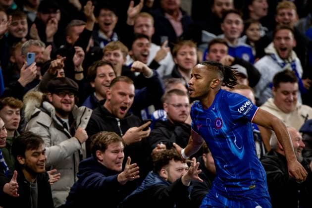 London, England, October 03 2024: Christopher Nkunku (18 Chelsea) celebrates his goal during the UEFA Conference League game between Chelsea and Gent at Stamford Bridge in London, England. (Pedro Porru SPP) Copyright: xPedroxPorrux xSPPx spp-en-PePoSp-4F8A8188_DxO