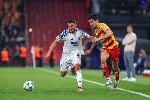 03.10.2024 KOPOENHAGA (DENMARK) PILKA NOZNA (FOOTBALL) UEFA CONFERENCE LEAGUE SEASON 2024 2025 - 1. KOLEJKA (GAME) FC KOPENHAGA - JAGIELLONIA BIALYSTOK NZ MOHAMED ELYOUNOUSSI JOAO MOUTINHO FOTO KAMIL SWIRYDOWICZ CYFRASPORT NEWSPIX.PL --- Newspix.pl POLAND OUT!  241003CSKS026