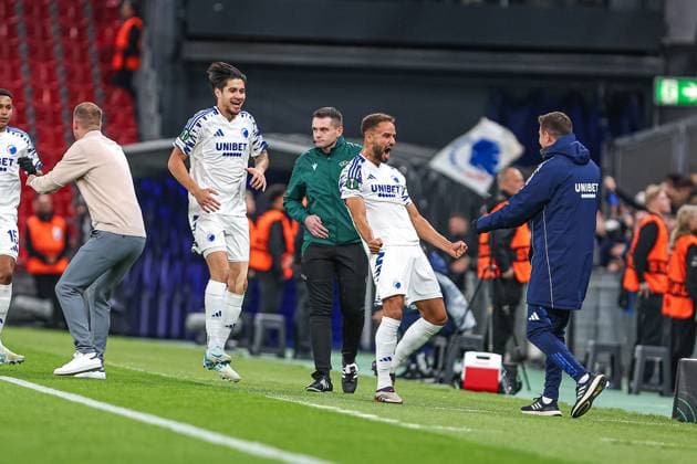 03.10.2024 KOPOENHAGA (DENMARK) PILKA NOZNA (FOOTBALL) UEFA CONFERENCE LEAGUE SEASON 2024 2025 - 1. KOLEJKA (GAME) FC KOPENHAGA - JAGIELLONIA BIALYSTOK NZ PANTELIS HATZIDIAKOS GOL RADOSC FOTO KAMIL SWIRYDOWICZ CYFRASPORT NEWSPIX.PL --- Newspix.pl POLAND OUT!  241003CSKS016