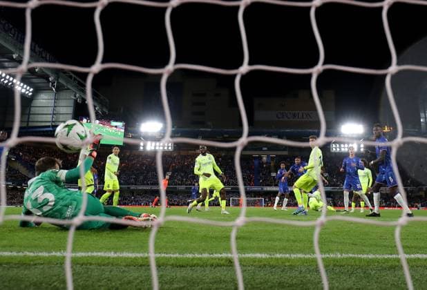 London, England, 3rd October 2024. Christopher Nkunku of Chelsea scores to make it 3-1 during the UEFA Europa Conference League match at Stamford Bridge, London. Picture credit should read: Paul Terry Sportimage EDITORIAL USE ONLY. No use with unauthorised audio, video, data, fixture lists, club league logos or live services. Online in-match use limited to 120 images, no video emulation. No use in betting, games or single club league player publications. SPI-3357-0045