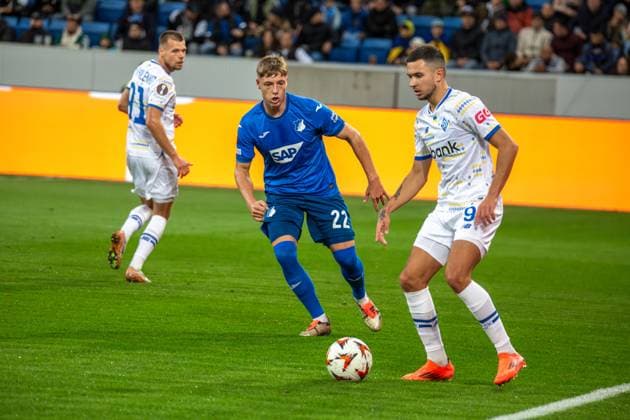 Soccer UEFA Europa League, Season 2024 25, Matchday 2 TSG Hoffenheim v Dynamo Kiev On the ball Nazar Voloshyn 9, Kiev Copyright: xUdoxHerrmannx
