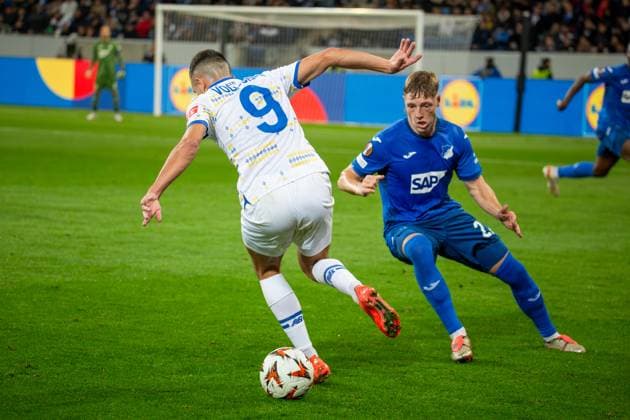 Soccer UEFA Europa League, Season 2024 25, Matchday 2 TSG Hoffenheim v Dynamo Kiev On the ball Nazar Voloshyn 9, Kiev Copyright: xUdoxHerrmannx