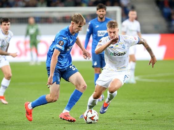 V li Max Moerstedt Hoffenheim , Volodymyr Brazhko Kiev Sport Soccer Europa League Season 24 25 TSG 1899 Hoffenheim Dynamo Kiev , 2 Matchday, 03 10 2024