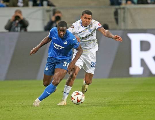 V li Sranley Nsoki Hoffenheim , Eduardo Guerrero Kiev Sport Soccer Europa League Season 24 25 TSG 1899 Hoffenheim Dynamo Kiev , 2 Matchday, 03 10 2024