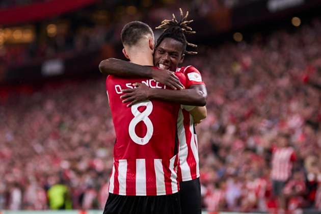 October 3, 2024, Bilbao, Vizcaya, SPAIN: Oihan Sancet of Athletic Club celebrates after scoring goal during the Europa League match between Athletic Club and AZ Alkmaar at San Mames on October 3, 2024, in Bilbao, Spain. Bilbao SPAIN - ZUMAa181 20241003_zaa_a181_031 Copyright: xRicardoxLarreinax
