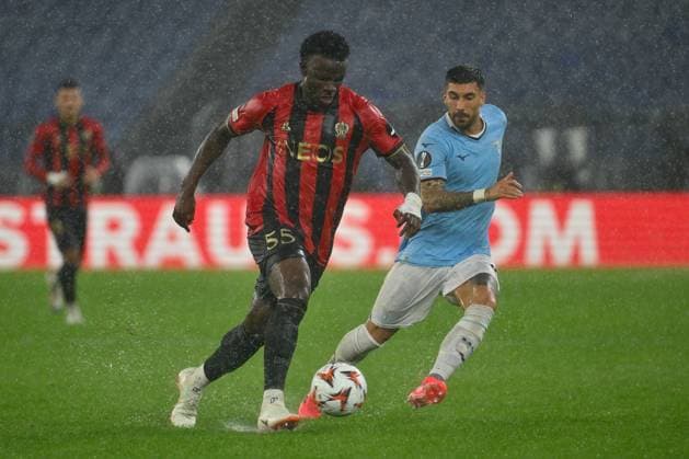 October 3, 2024, Rome, Milan, Italy: Youssouf Ndayishimiye of O.G.C. Nice and Mattia Zaccagni of S.S. Lazio in action during the UEFA Europa League 2024 25 League Phase MD2 match between S.S. Lazio and O.G.C. Nice at Olympic Stadium on October 3, 2024 in Rome, Italy. CALCIO - UEFA Europa League - SS Lazio vs OGC Nice  - ZUMAs349 20241003_zsa_s349_247 Copyright: xDomenicoxCippitelli IpaxSportx