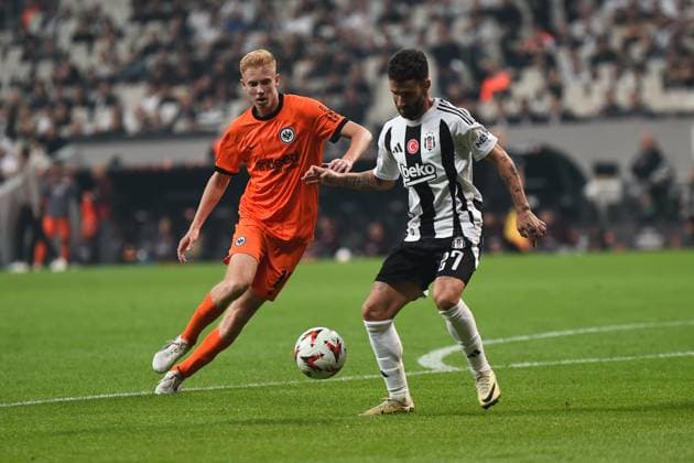Rafa Silva (27) of Besiktas and Rasmus Kristensen of Eintracht Frankfurt during the UEFA Europa League 2024 25 League Phase MD2 match between Besiktas JK and Eintracht Frankfurt at Tupras Stadium on October 3, 2024 in Istanbul, Turkey. (Photo by Seskimphoto ) Besiktas JK v Eintracht Frankfurt UEFA Europa League 2024 25 