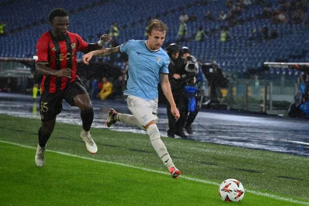 October 3, 2024, Rome, Milan, Italy: Youssouf Ndayishimiye of O.G.C. Nice and Nicolo Rovella of S.S. Lazio in action during the UEFA Europa League 2024 25 League Phase MD2 match between S.S. Lazio and O.G.C. Nice at Olympic Stadium on October 3, 2024 in Rome, Italy. CALCIO - UEFA Europa League - SS Lazio vs OGC Nice  - ZUMAs349 20241003_zsa_s349_284 Copyright: xDomenicoxCippitelli IpaxSportx