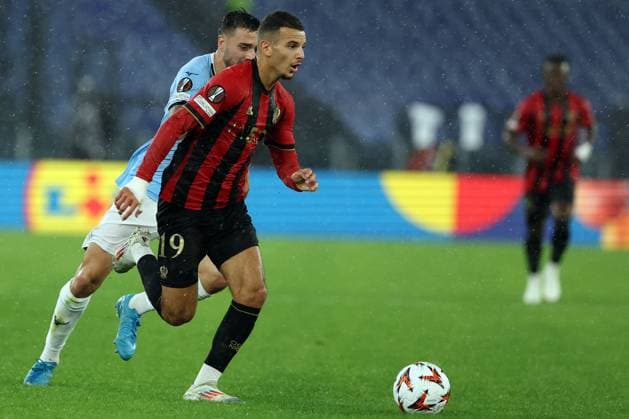 UEFA Europa League - SS Lazio vs Ogc Nice at Olympic Stadium in Rome on 03th october 2024 Rome, Italy 03.10.2024: Badredine Bouanani of Nice, Mario Gila of Lazio during the Uefa Europa League 2024-2025, day 2, football match between SS Lazio vs Ogc Nice at Olympic Stadium in Rome. Rome Olympic italy italy Copyright: xmarcoxiacobucci