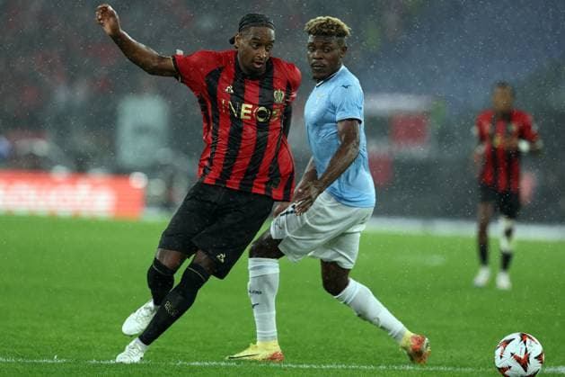 UEFA Europa League - SS Lazio vs Ogc Nice at Olympic Stadium in Rome on 03th october 2024 Rome, Italy 03.10.2024: Pablo Rosario of Nice, Fisayo Dele-Bashiru of Lazio during the Uefa Europa League 2024-2025, day 2, football match between SS Lazio vs Ogc Nice at Olympic Stadium in Rome. Rome Olympic italy italy Copyright: xmarcoxiacobucci