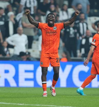 03 10 2024, Football UEFA Europa League, Besiktas JK Istanbul Eintracht Frankfurt, emonline, emspor, v l , Goal celebration to 0 2 by Junior Dina Ebimbe Eintracht Frankfurt , Goal celebration, celebrate the goal DFL DFB REGULATIONS PROHIBIT ANY USE OF PHOTOGRAPHS AS IMAGE SEQUENCES AND OR QUASI VIDEO xdcx Copyright: HMBxMedia