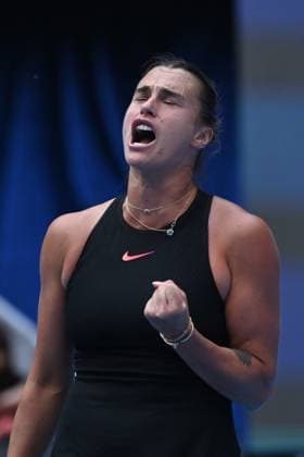 (241004) -- BEIJING, Oct. 4, 2024 -- Aryna Sabalenka celebrates scoring during the women s singles quarterfinal match between Karolina Muchova of the Czech Republic and Aryna Sabalenka of Belarus at the 2024 China Open tennis tournament in Beijing, China, Oct. 4, 2024 ) (SP)CHINA-BEIJING-TENNIS-CHINA OPEN-WOMEN S SINGLES(CN) ZhangxLong 