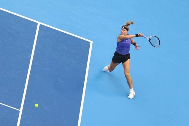 BEIJING, CHINA - OCTOBER 04: Karolina Muchova of Czech Republic competes in the Women s Singles Quarterfinal match against Aryna Sabalenka of Belarus on day twelve of 2024 China Open at National Tennis Center on October 4, 2024 in Beijing, China.  Copyright: xVCGx 111521884969