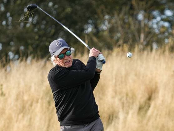 Michael Douglas plays from the rough on the 1st hole. Alfred Dunhill Links Championship 2024, Day Two, Golf, Kingsbarns, Scotland, UK - 04 Oct 2024  Copyright: xStuartxWallace Shutterstockx 14751991w