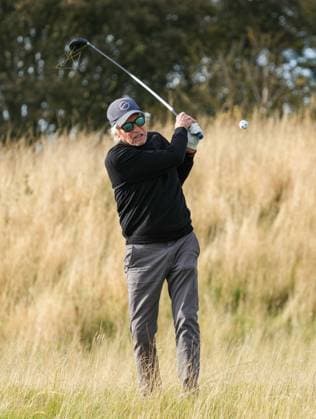 Michael Douglas plays from the rough on the 1st hole. Alfred Dunhill Links Championship 2024, Day Two, Golf, Kingsbarns, Scotland, UK - 04 Oct 2024  Copyright: xStuartxWallace Shutterstockx 14751991x