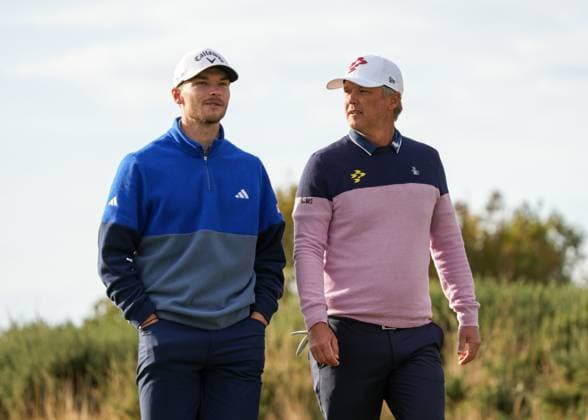 Nikolai Hojgaard & Matt Jones on the 1st hole. Alfred Dunhill Links Championship 2024, Day Two, Golf, Kingsbarns, Scotland, UK - 04 Oct 2024  Copyright: xStuartxWallace Shutterstockx 14751991ad