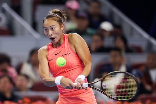 BEIJING, CHINA - OCTOBER 04: Zheng Qinwen of China competes in the Women s Singles Quarterfinal match against Mirra Andreeva of Russia on day twelve of 2024 China Open at National Tennis Center on October 4, 2024 in Beijing, China.  Copyright: xVCGx 111521913897