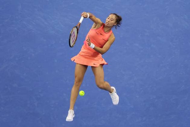 BEIJING, CHINA - OCTOBER 04: Zheng Qinwen of China competes in the Women s Singles Quarterfinal match against Mirra Andreeva of Russia on day twelve of 2024 China Open at National Tennis Center on October 4, 2024 in Beijing, China.  Copyright: xVCGx 111521913820