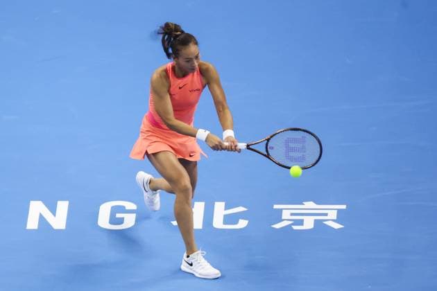 BEIJING, CHINA - OCTOBER 04: Zheng Qinwen of China competes in the Women s Singles Quarterfinal match against Mirra Andreeva of Russia on day twelve of 2024 China Open at National Tennis Center on October 4, 2024 in Beijing, China.  Copyright: xVCGx 111521913814