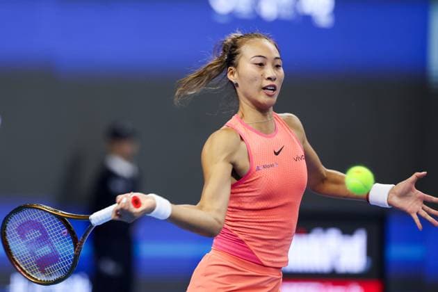 BEIJING, CHINA - OCTOBER 04: Zheng Qinwen of China competes in the Women s Singles Quarterfinal match against Mirra Andreeva of Russia on day twelve of 2024 China Open at National Tennis Center on October 4, 2024 in Beijing, China.  Copyright: xVCGx 111521913813