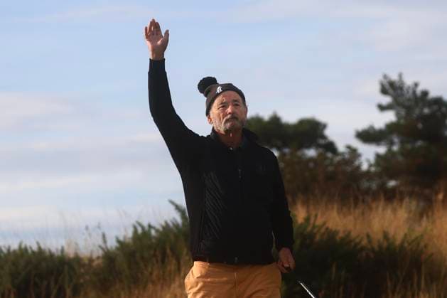 4th October 2024; Kingsbarns, Fife, Scotland; Alfred Dunhill Links Golf Championship, Round 2; Actor Bill Murray waves to the crowd on the first tee on Kingsbarns Golf Links, during the second round of the Dunhill Links Championship  ActionPlus12699715 DavidxYoung