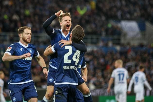 The 1 0 Dzenis Burnic Karlsruher SC, 07 Fabian Schleusener Karlsruher SC, 24 Budu Zivzivadze Karlsruher SC, 11 Karlsruher SC vs SV Darmstadt 98, Football, 2 Liga, Matchday 8, 2024 2025, 04 10 2024 , DFL REGULATES PROHIBIT ANY USE OF PHOTOGRAPHS AS IMAGE SEQUENCES AND OR QUASI VIDEO Karlsruher SC vs SV Darmstadt 98, Football, 2 Liga, Matchday 8, 2024 2025, 04 10 2024 Karlsruhe Copyright: xEibner-Pressefoto JanxPrihodax EP_JPA