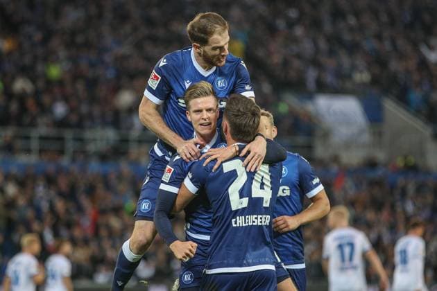The 1 0 by Dzenis Burnic Karlsruher SC, 07 Fabian Schleusener Karlsruher SC, 24 Budu Zivzivadze Karlsruher SC, 11 Karlsruher SC vs SV Darmstadt 98, Football, 2 Liga, Matchday 8, 2024 2025, 04 10 2024 , DFL REGULATES PROHIBIT ANY USE OF PHOTOGRAPHS AS IMAGE SEQUENCES AND OR QUASI VIDEO Karlsruher SC vs SV Darmstadt 98, Football, 2 Liga, Matchday 8, 2024 2025, 04 10 2024 Karlsruhe Copyright: xEibner-Pressefoto JanxPrihodax EP_JPA