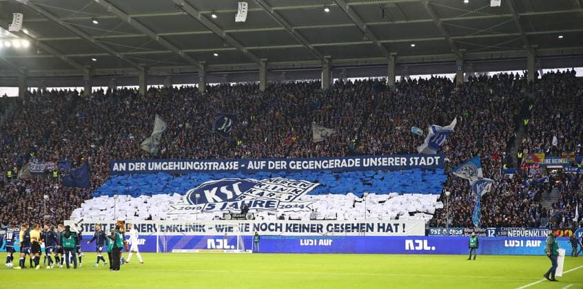 04 10 2024, xmohx, Soccer 2 Bundesliga, Karlsruher SC SV Darmstadt 98 emspor, v l Choreography Karslruher SC Fans DFL DFB REGULATIONS PROHIBIT ANY USE OF PHOTOGRAPHS as IMAGE SEQUENCES and or QUASI VIDEO Karlsruhe