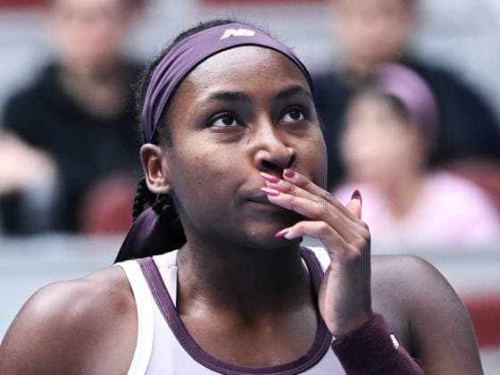 (241005) -- BEIJING, Oct. 5, 2024 -- Coco Gauff of the United States reacts during the women s singles semifinal match against Paula Badosa of Spain at the 2024 China Open tennis tournament in Beijing, China, Oct. 5, 2024. ) (SP)CHINA-BEIJING-TENNIS-CHINA OPEN-WOMEN S SINGLES (CN) ZhangxLong 