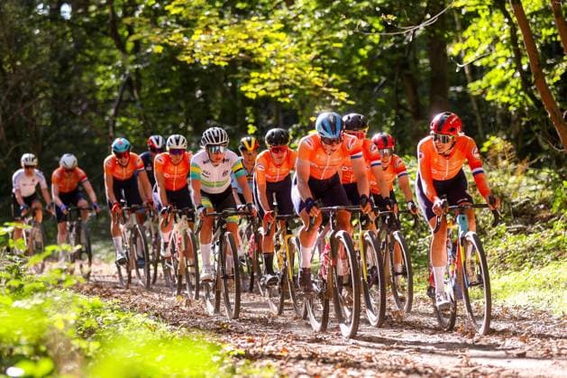 UCI Gravel World Champions Women 2024 LEUVEN, BELGIUM - OCTOBER 05 : The leading pack during the 3th UCI Gravel World Championships Women race with start in Halle and finish in Leuven on October 05, 2024 in Leuven, Belgium, 05 10 2024  Copyright: xTomasxSiskx