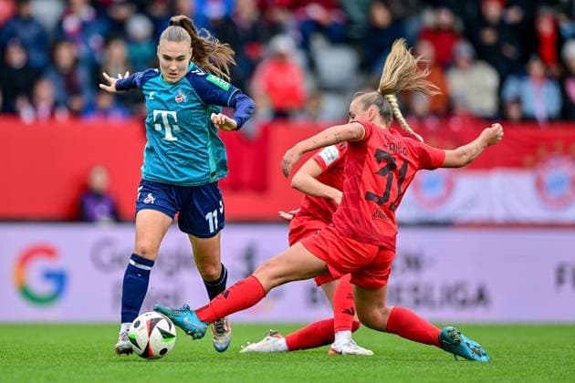 v li Alena Bienz Cologne, 11 Georgia Stanway FC Bayern Munich, FCB, 31 in duel, duel, tackle, dynamic, action, action, 05 10 2024, Munich Germany , Soccer, Google Pixel Women Bundesliga, FC Bayern Munich 1 FC Cologne, DFB DFL REGULATIONS PROHIBIT ANY USE OF PHOTOGRAPHS AS IMAGE SEQUENCES AND OR QUASI VIDEO xslx