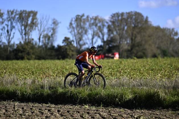 Dutch Marianne Vos pictured during the women elite race at the UCI World Gravel Championships, Saturday 05 October 2024, in Leuven. JASPERxJACOBS  x101957564x