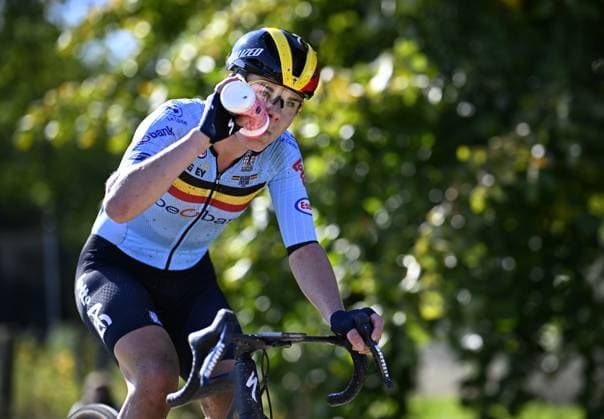 Belgian Lotte Kopecky pictured during the women elite race at the UCI World Gravel Championships, Saturday 05 October 2024, in Leuven. JASPERxJACOBS  x101957568x